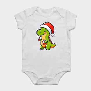 Cute Dino Santa Hat Xmas Cartoon Christmas Dinosaur Baby Bodysuit